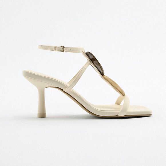 Zara LEATHER MID-HEIGHT HEEL SANDALS New - Picture 3 of 8